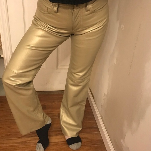 Express Gold Leather Pants size 1/2 - Picture 7 of 8